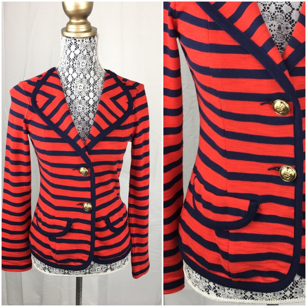 CAbi Navy & Red Stripe Jacket
